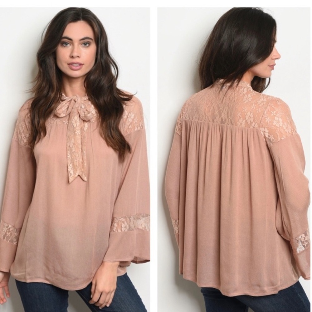 Lace Detail Blouse with Tie